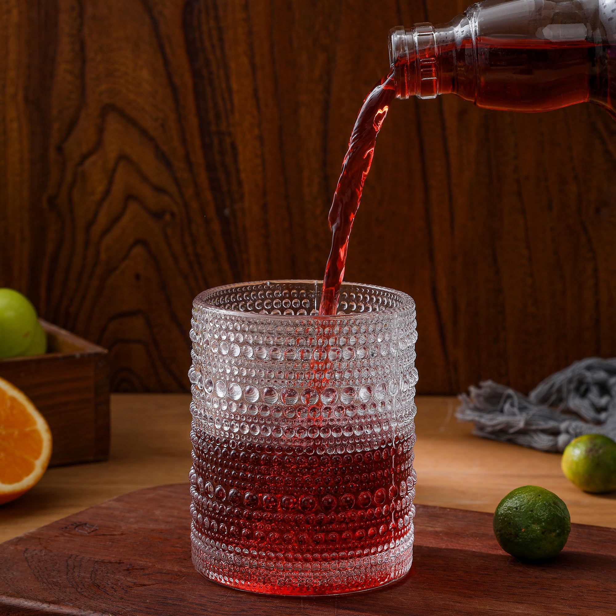 HomeVogue Hobnail Drinking Glasses Set of 6,12 oz Vintage Glassware Set Cocktail Glass Set, Embossed Clear Water Tumbler,for Beer, Whiskey,Juice and Various Mixed Drinks (Clear) 🍁 All In One Marketplace Canada