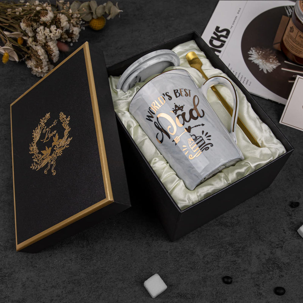 Fathers Day Gifts Presents for Dad - Dad Birthday Gift from Daughter, Son - World' s Best Dad Mug - Christmas Gift for Dad, New Dad, Husband - 14oz Grey Ceramic Coffee Mug, Greeting Card, Gift Box 🍁 All In One Marketplace Canada