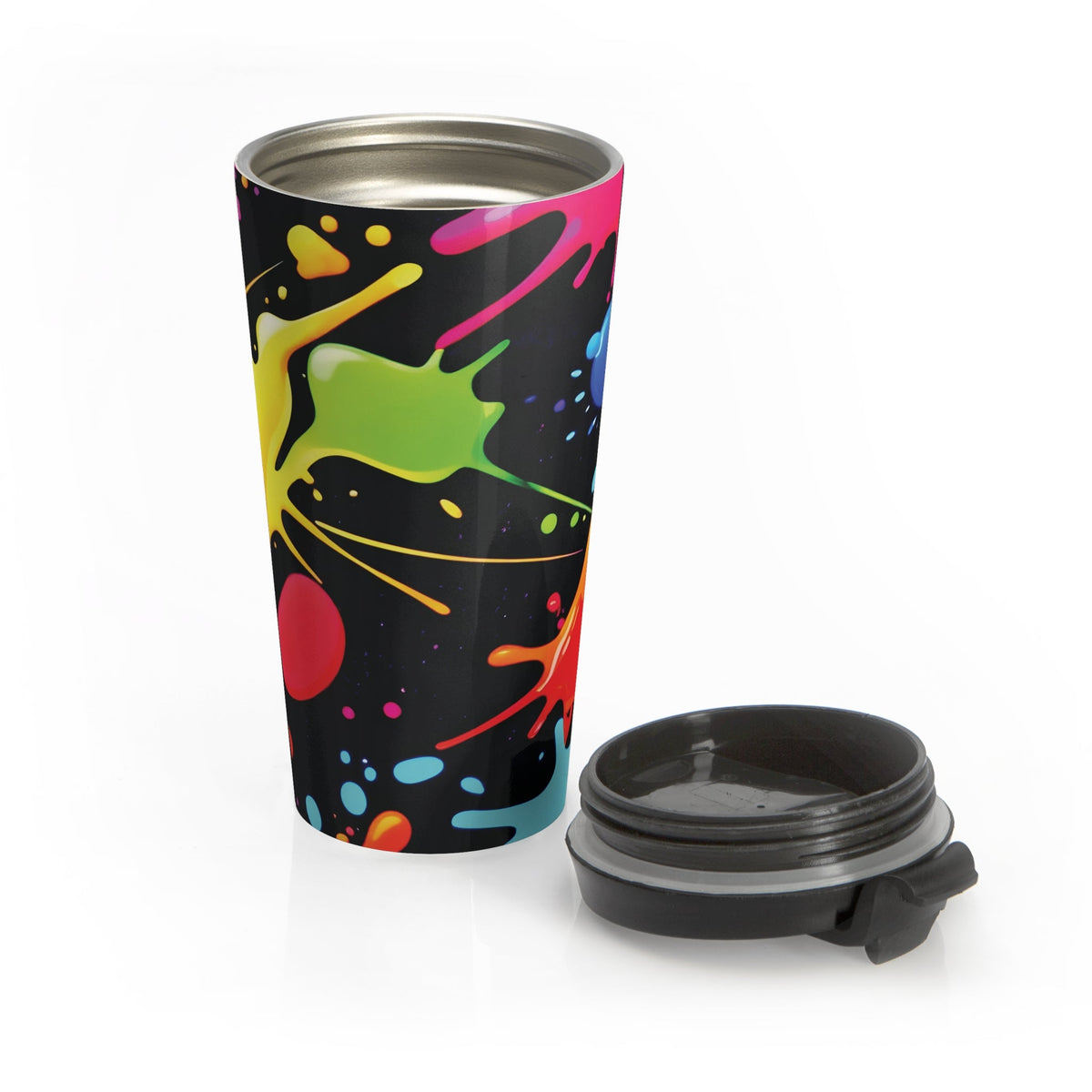 Neon Paint Splatter Stainless Steel Travel Mug | Colorful Splash Tumbler