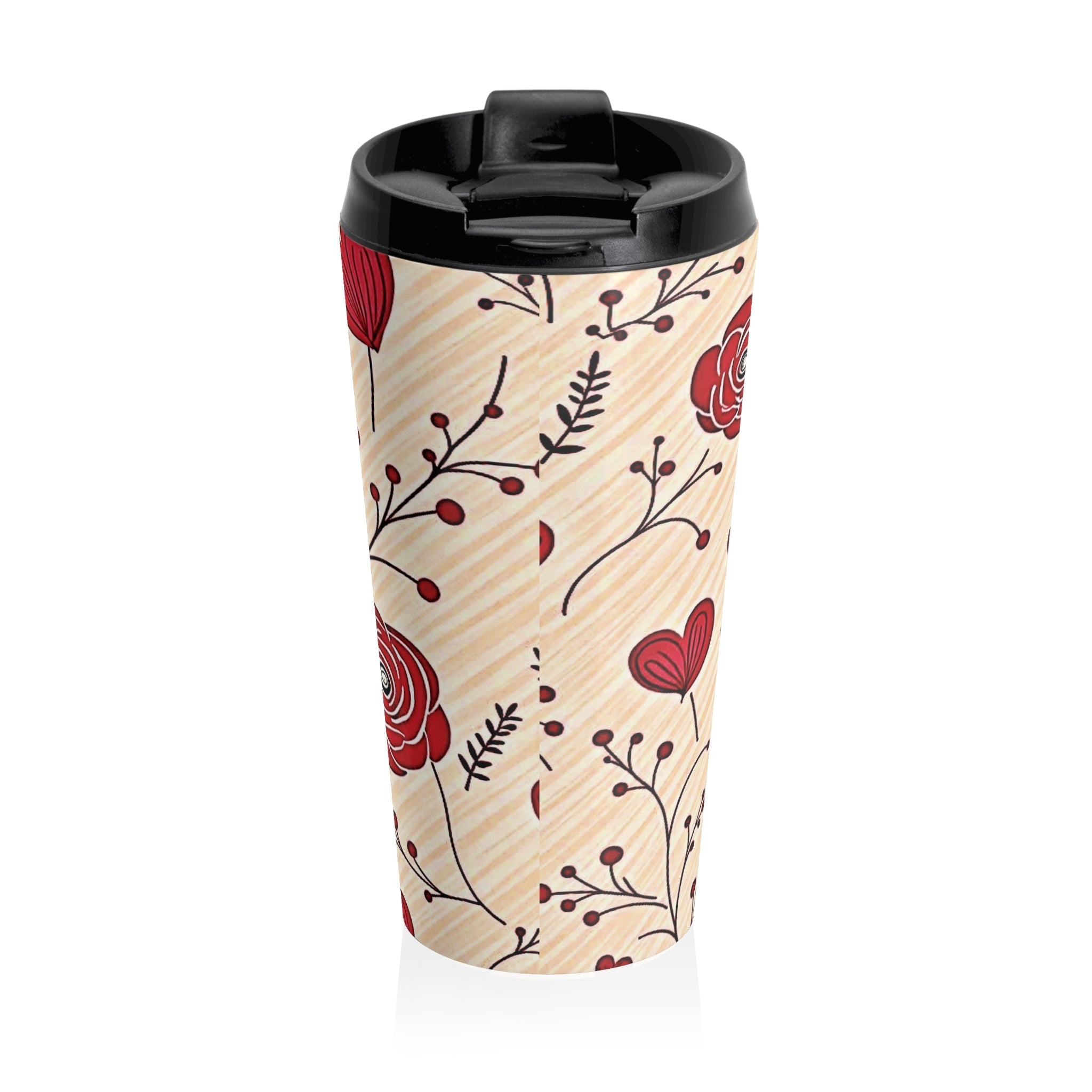 Red Rose Floral Travel Mug | Stainless Steel Tumbler