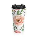 Peach Floral Pattern Stainless Steel Travel Mug | Botanical Leaves