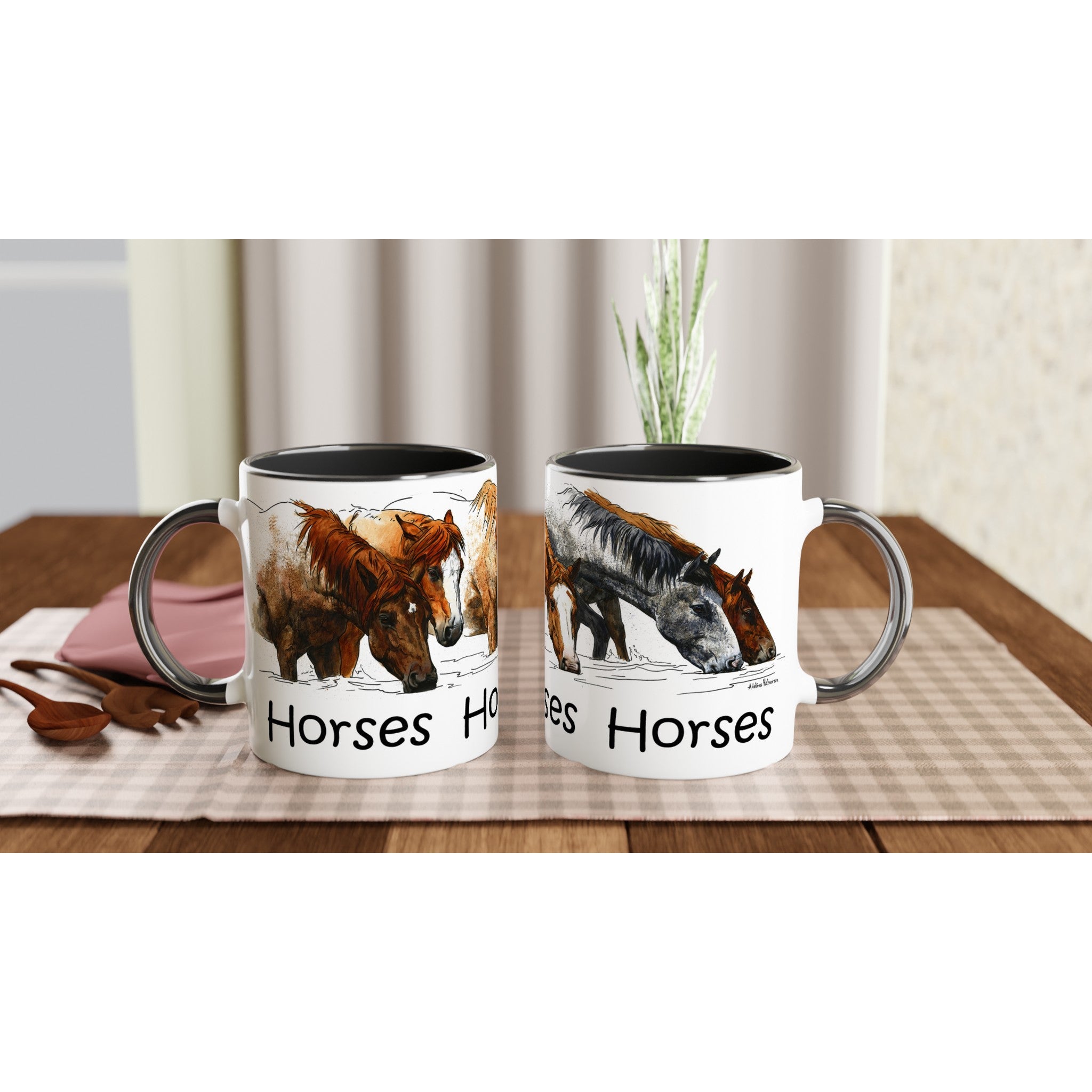 WATER'S EDGE Ceramic Mug – 11oz Glossy White - White 11oz Ceramic Mug with Color Inside
