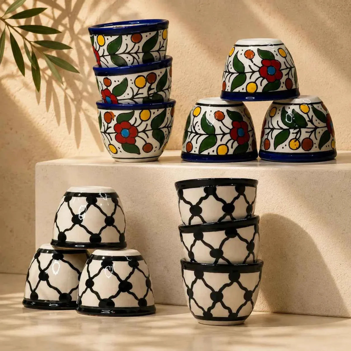 Palestinian Sada Coffee Cups Set of 6 – Small Ceramic Arabic Coffee Cups (2.5 × 2 in)