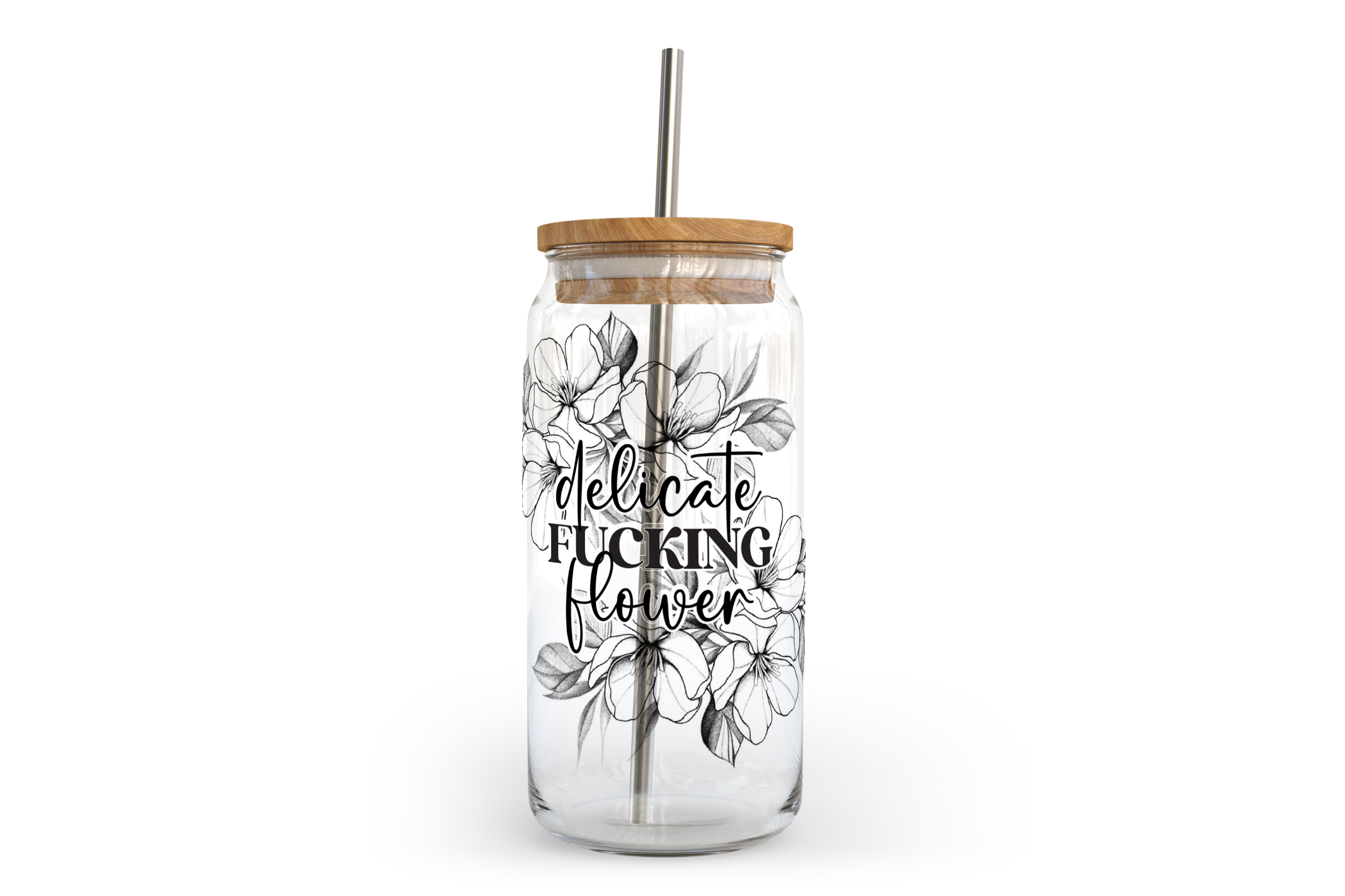 Delicate Fucking Flower Glass Can with Bamboo Lid