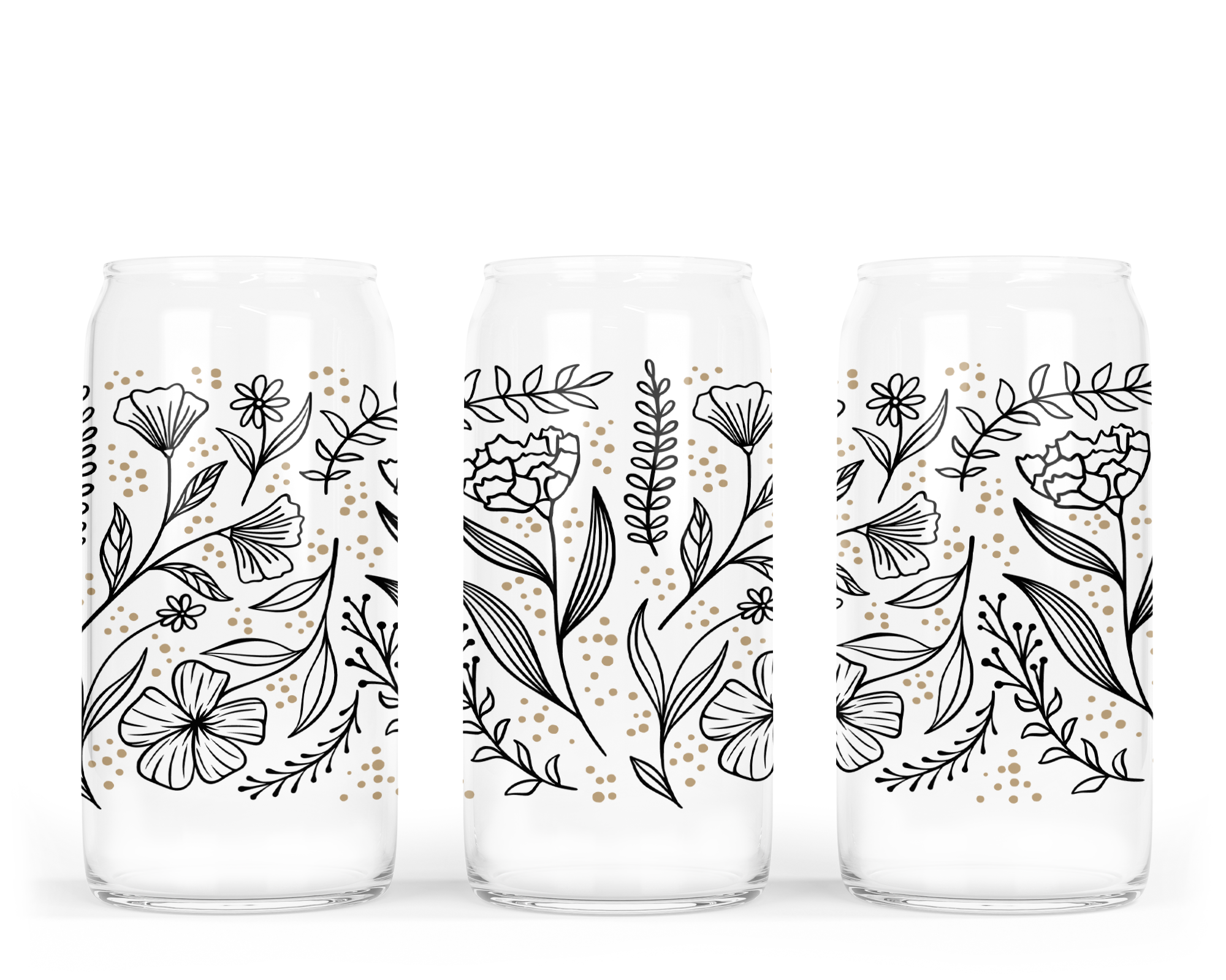 Floral Line Art Glass Can with Bamboo Lid