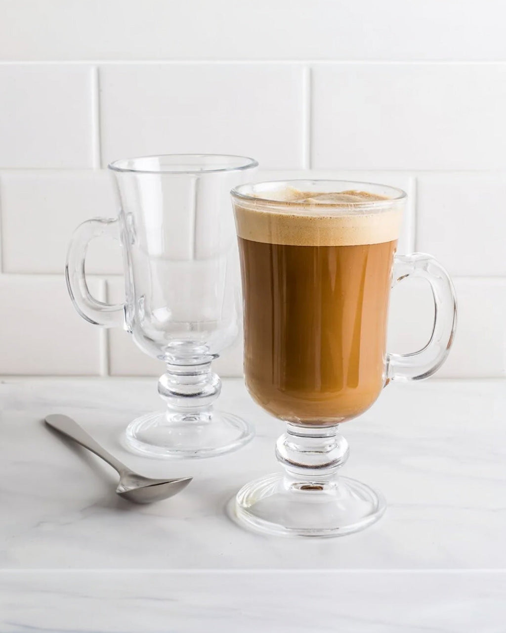 Irish Coffee Mugs Set of 2 – 8 Oz Heat Resistant Glass Coffee Cups with Handle (Elegant Latte & Cappuccino Glasses)