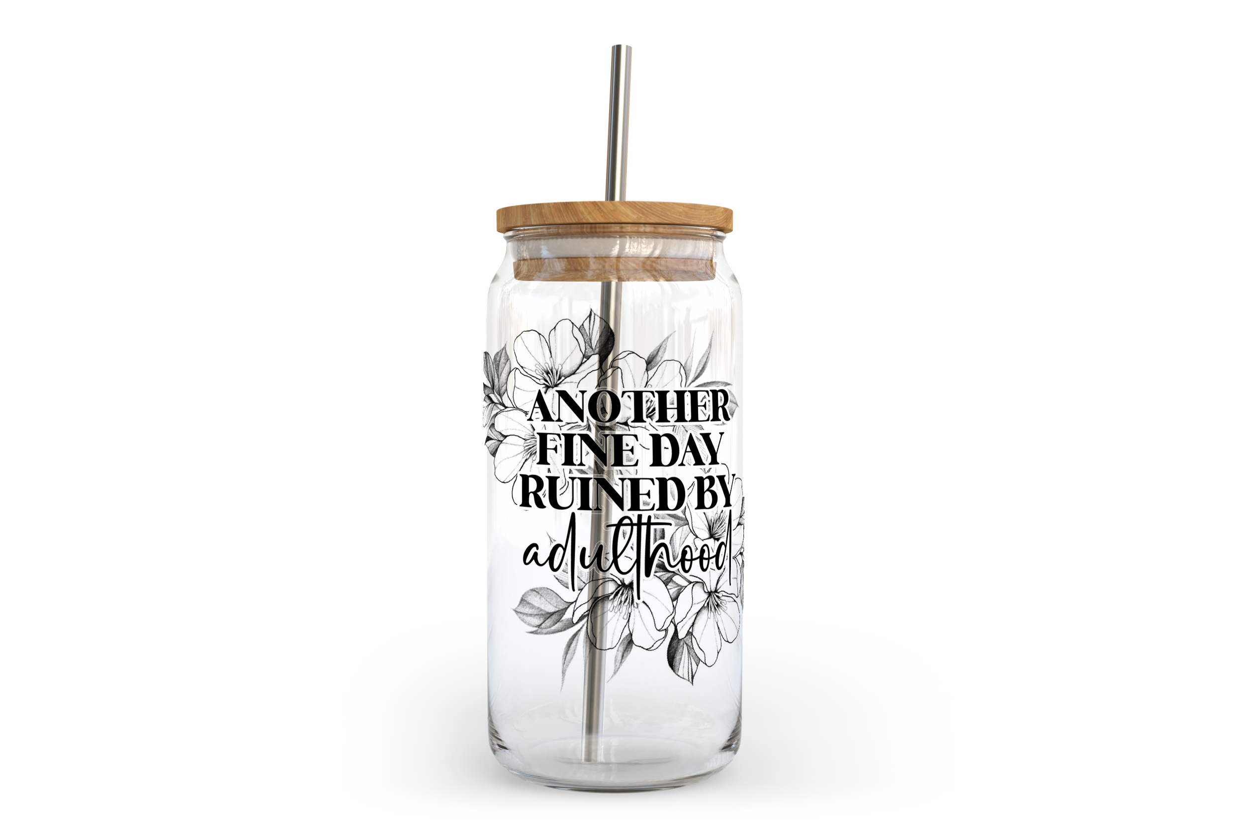 Ruined by Adulthood Glass Can with Bamboo Lid