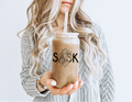 SASK Diamond Line Art Glass Can with Bamboo Lid | Saskatchewan Drink Cup