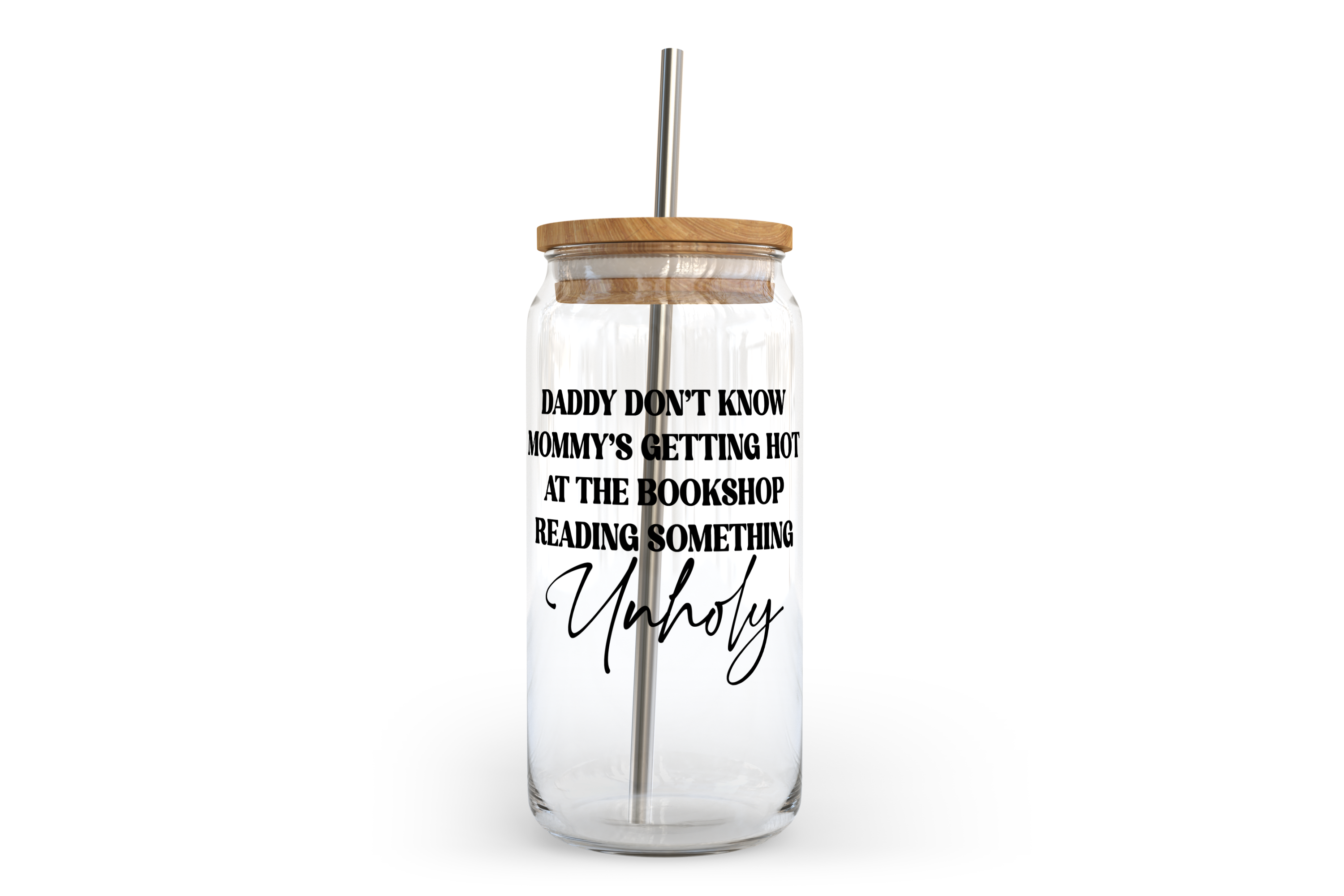 Unholy Glass Can with Bamboo Lid | Bookish Glass Can