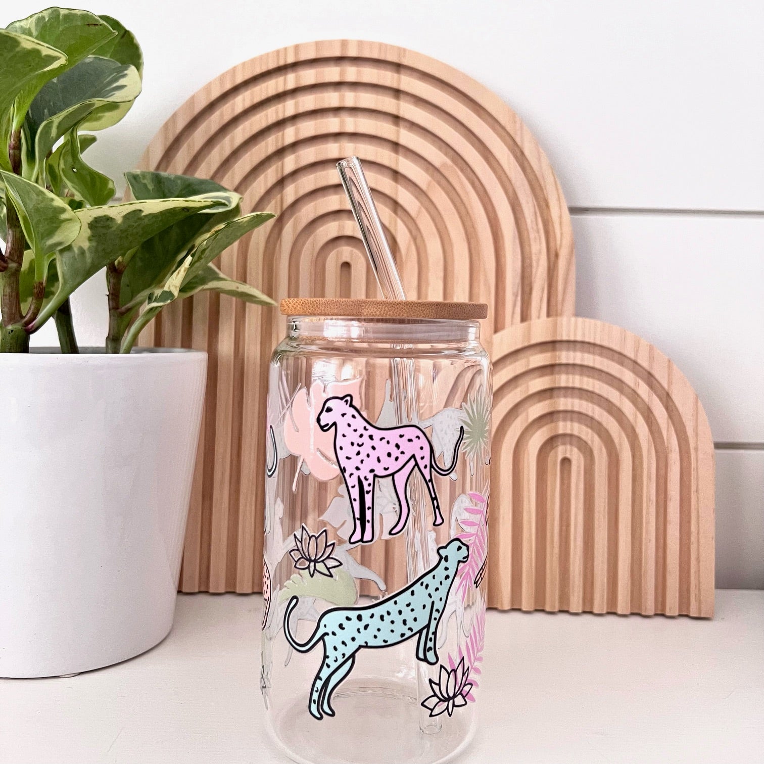Pastel Cheetah Glass Cup
