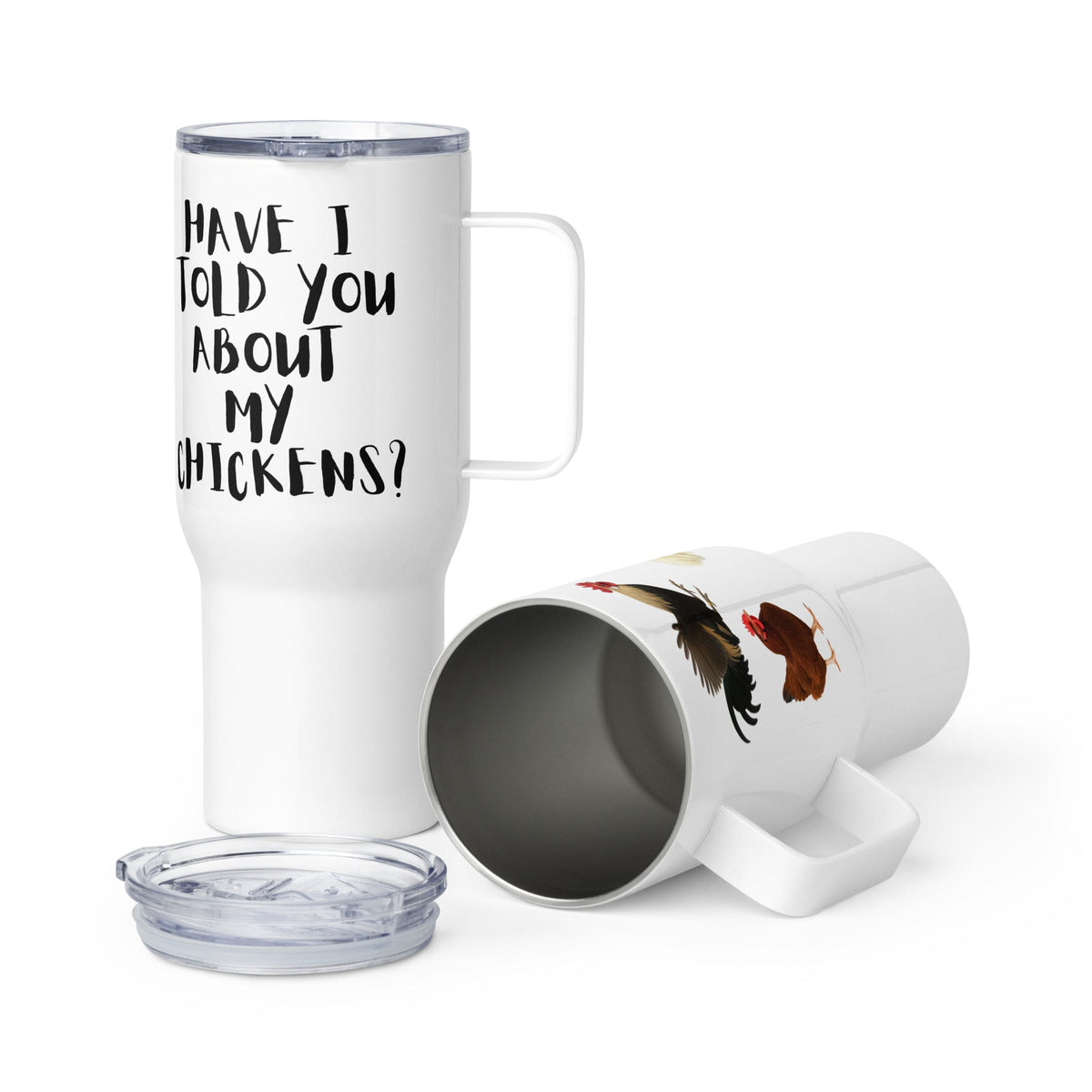 Chickens travel mug with a handle